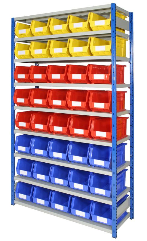 Rhino Tuff Plastic Parts Bins Blue Red or Yellow Garage Shelving Storage Box 